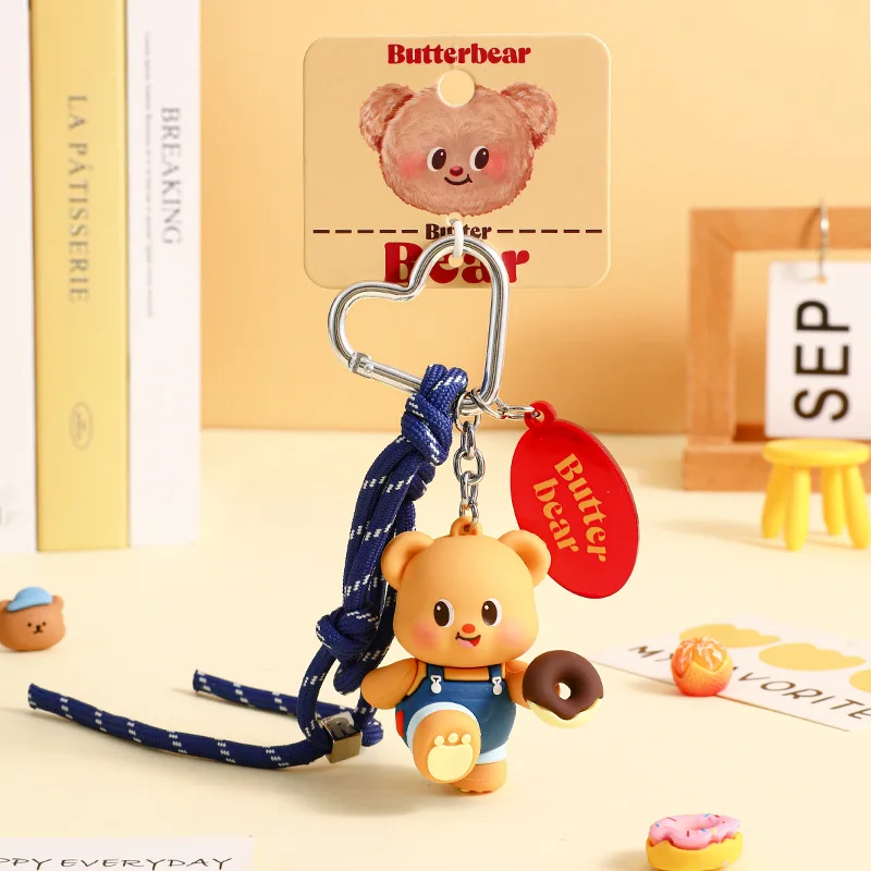 Cartoon Butter Bear Doll Keychain Cute Suspenders Wings Yellow Bear Toy Keyring Lover Children\'s Bag Key Pendant Decoration