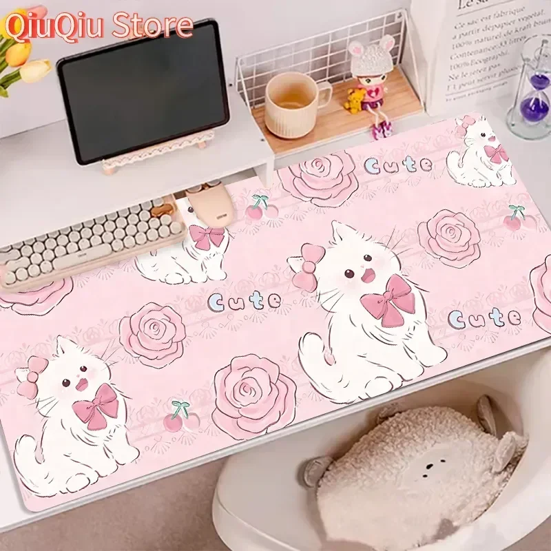 

Kawaii Cat Pink Cute Large Mouse Pad XXL 90x40cm Fluffy Paw Print Design Office Non-Slip Desk Mat for Girls Gaming PC Setup ﻿