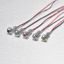 ABILKEEN IB8A 8MM Flat Head Metal Indicator Light 10PCS LED Signal Pilot Lamp 3-6V/12-24V/110V-220V with 150MM Wire Cable
