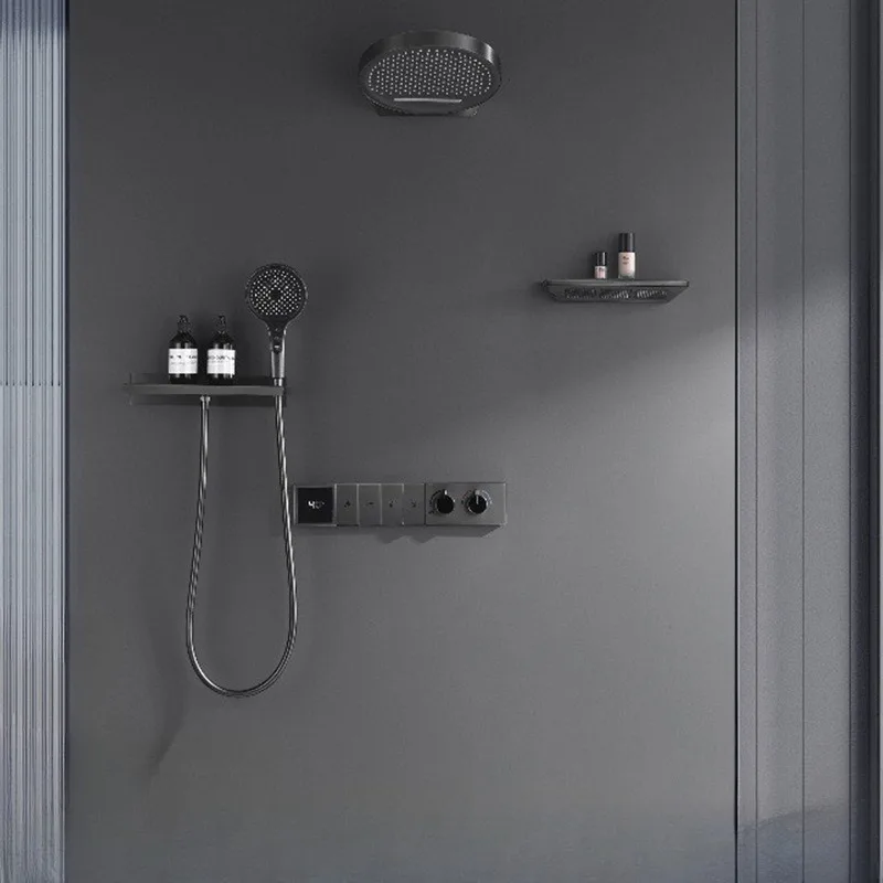 

High-end Full Copper Push-button Digital Gun Gray Concealed Shower System Spray Waist Spray Constant Temperature Mirror