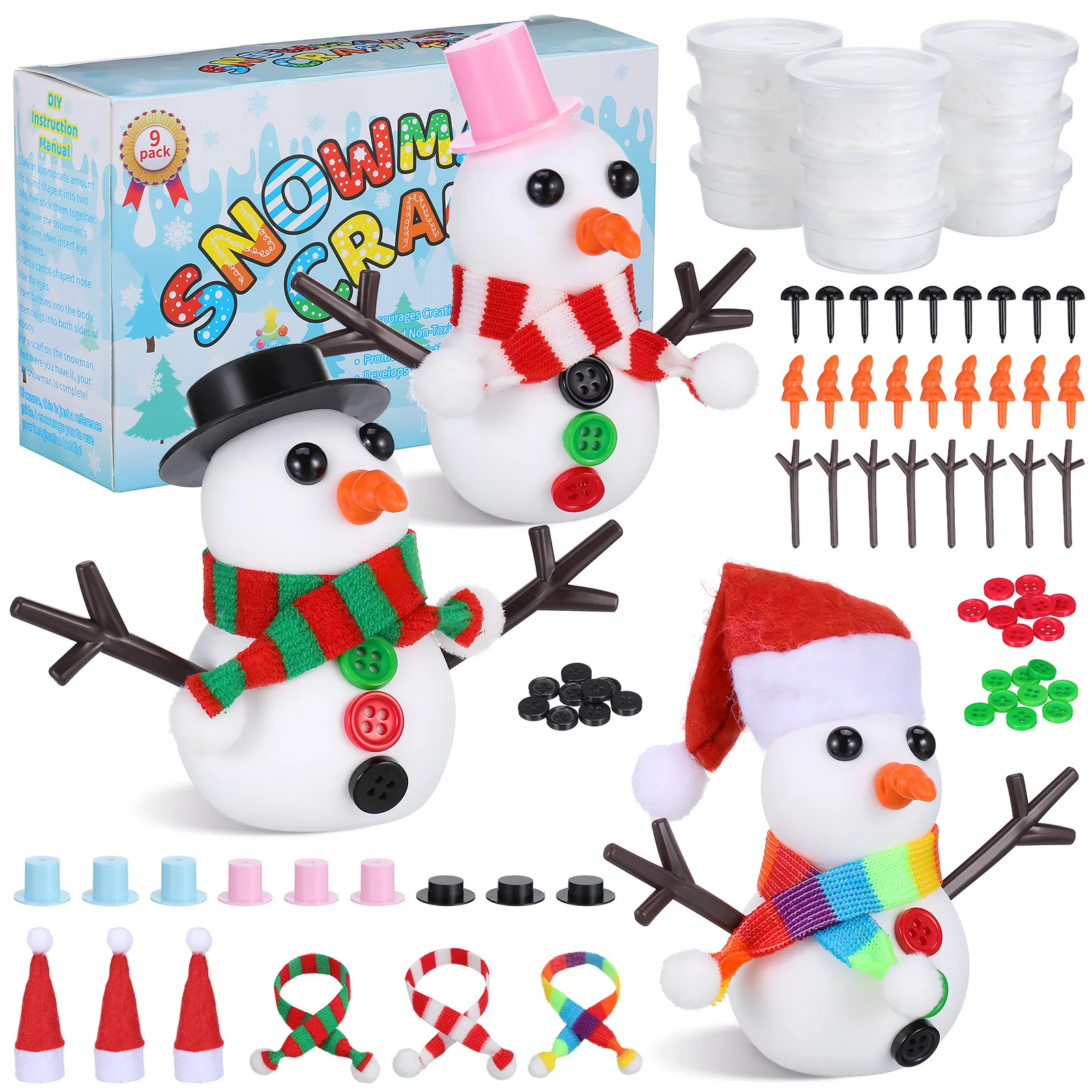 96個入り スノーマン クラフトキット 子供向け：ポリマークレイ DIY クリスマスアクティビティセット 室内冬の楽しみ 自分で作るホリデーパーティーグッズ