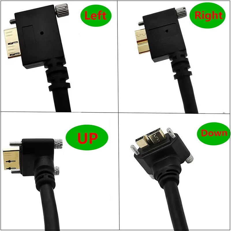 Industrial Camera 90 degree Left/Right/UP/Down Angled Micro B USB 3.0 Cable Wire With Panel Mount Screw Lock Connector Cable