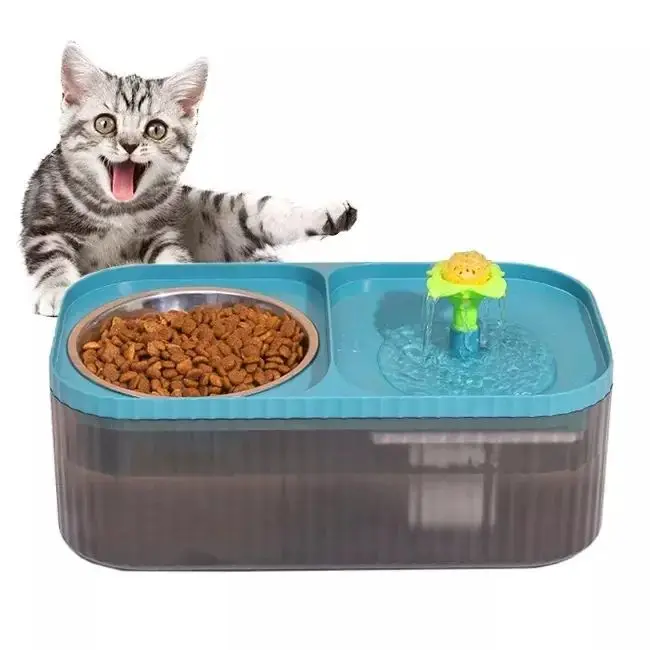 

Wholesale Smart 2 in 1 Detachable stainless steel automatic circulation cat fountain and food bowl OEM