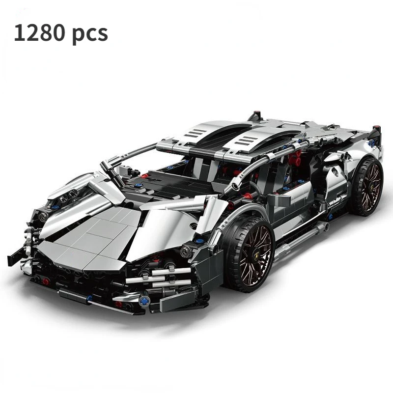 1280 PCS Tech 1:14 Silver Gray Racing Sports Car Building blocks Assembled Brick Car Toys Gift for boys and kids