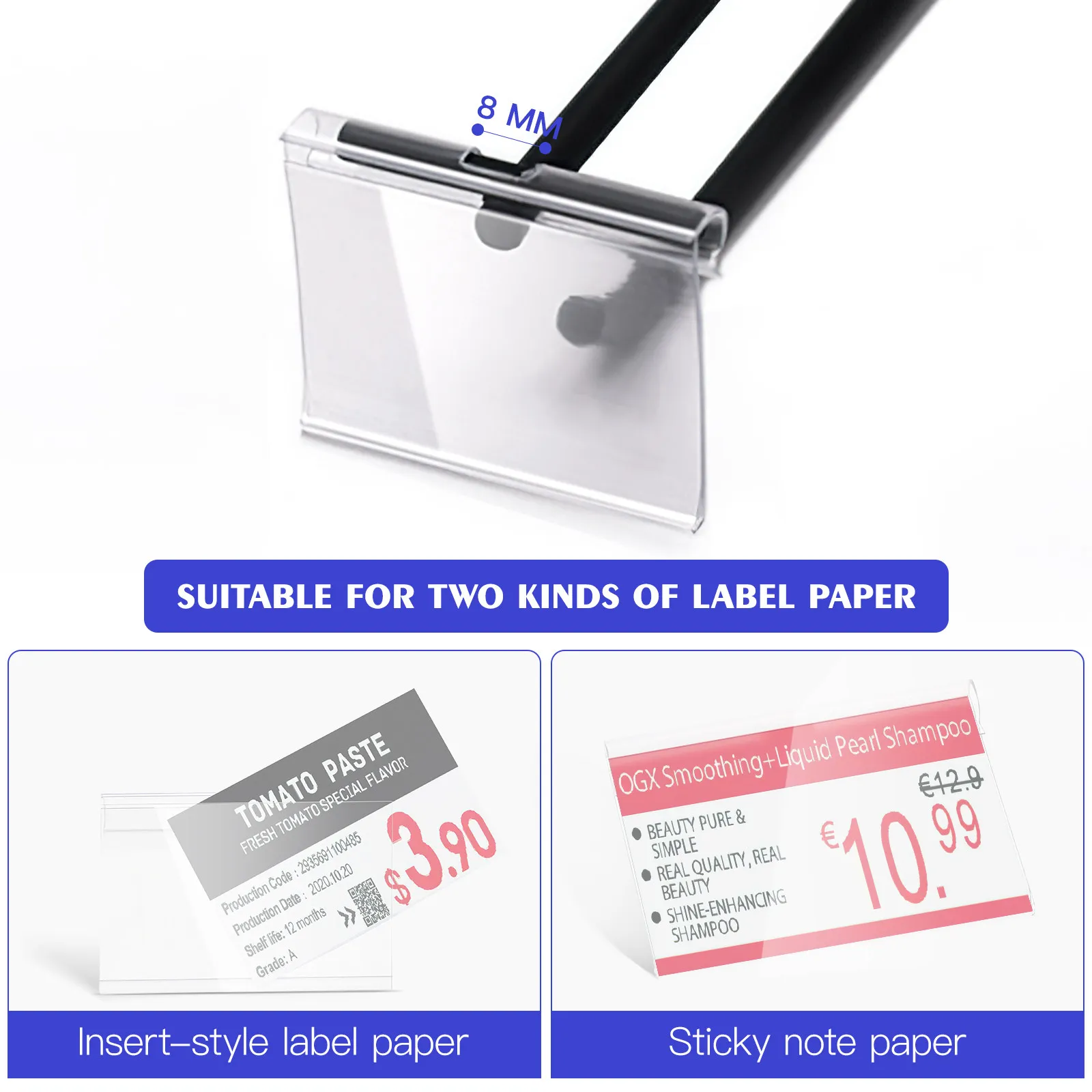 

60Pcs Shelf Labels Transparent Plastic Reusable Clip-on Tag Holders for Supermarket Price Display Organized Storage