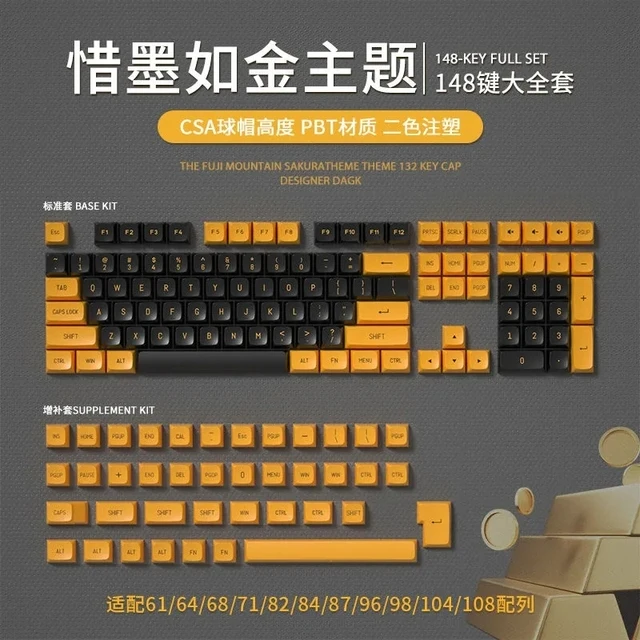 148 Keys Bicolor PBT Keycaps SDA Height English Style Personalized Black Mechanical Keyboard Keycaps For 61 64 84 87 108 Layou