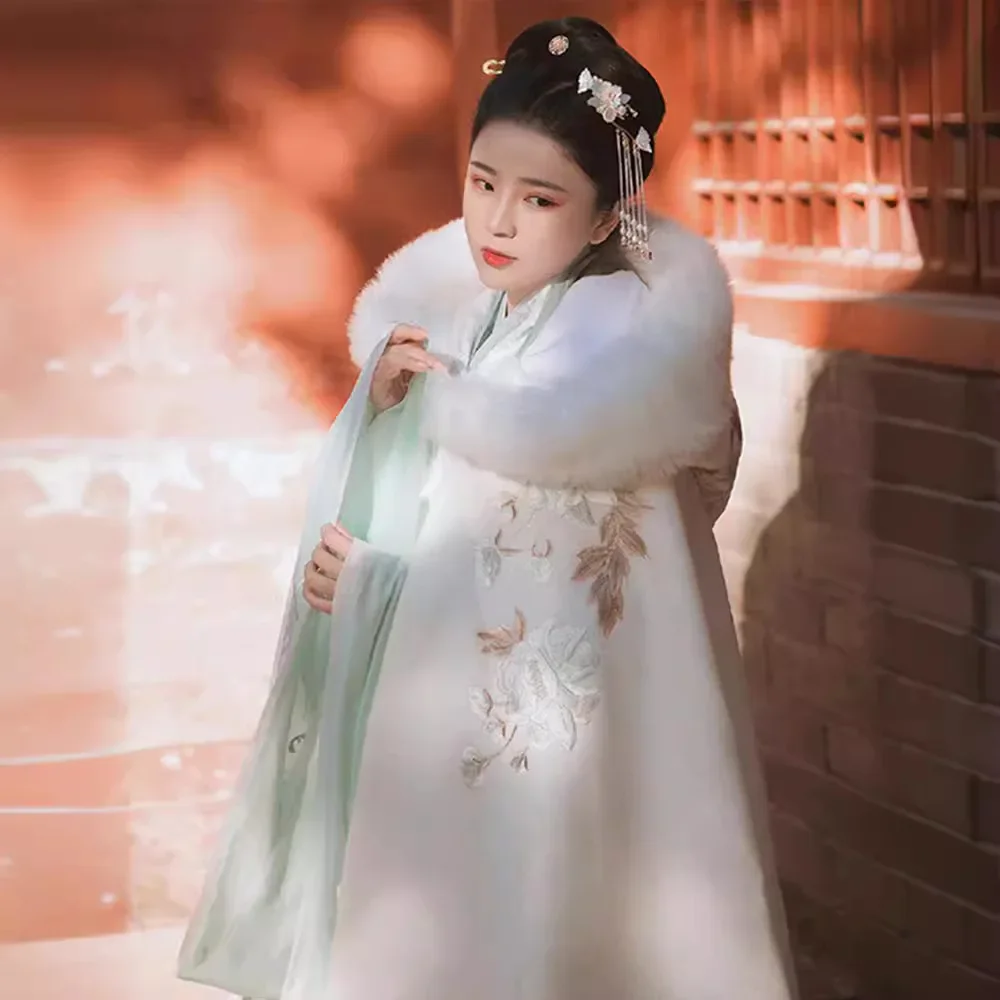 

Chinese Red Cape Cloak White Winter with soft nap Hanfu Costume Women Traditional Thickened New Year Coat Halloween Carnival