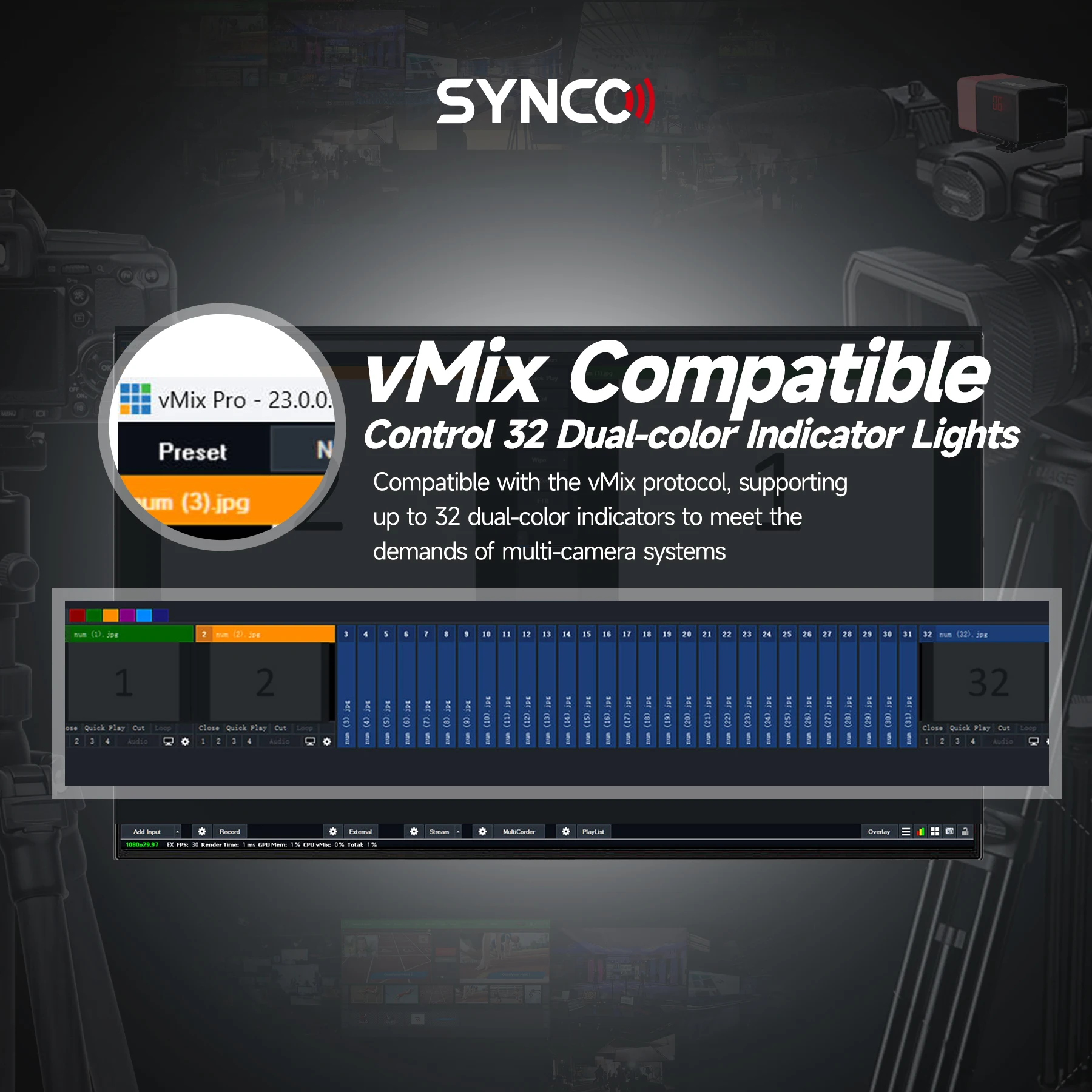 Synco CE3 اللاسلكية تالي ضوء دعم 1000 متر الجلاد الارسال مع بطارية تالي مصباح للكاميرا البث المباشر البث