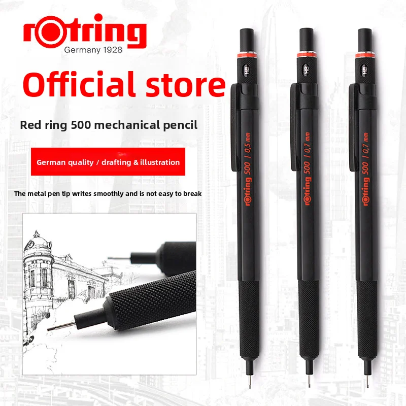 Lápiz mecánico Rotring 500, lápiz de dibujo con agarre metálico de 0,5/0,7mm para arquitectos, artistas, dibujo, bocetos, suministros escolares