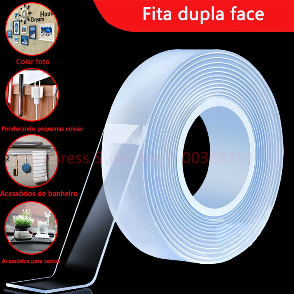 Ultra-forte dupla face adesiva fita adesiva impermeável adesivos de parede reutilizável resistente ao calor cola banheiro cozinha tapete carro Multifuncional Nano Fita Scrapbooking Transparente Removível Lavável