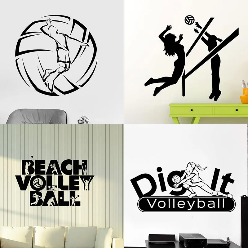 

Beach Volleyball Logo Wall Sticker Vinyl Decal Home Art Interior Decoration Room Mural Waterproof Removable