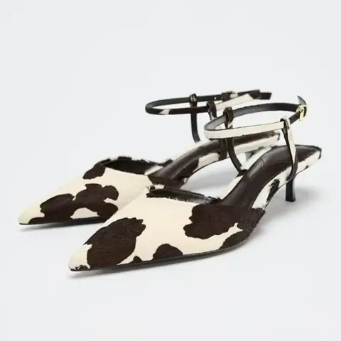 Unique Cow Pattern Pumps Women Sexy Pointed Toe Ankle Strap Buckle Kitten Heel Designer Shoes Cozy Elegant Banquet Dress Shoes