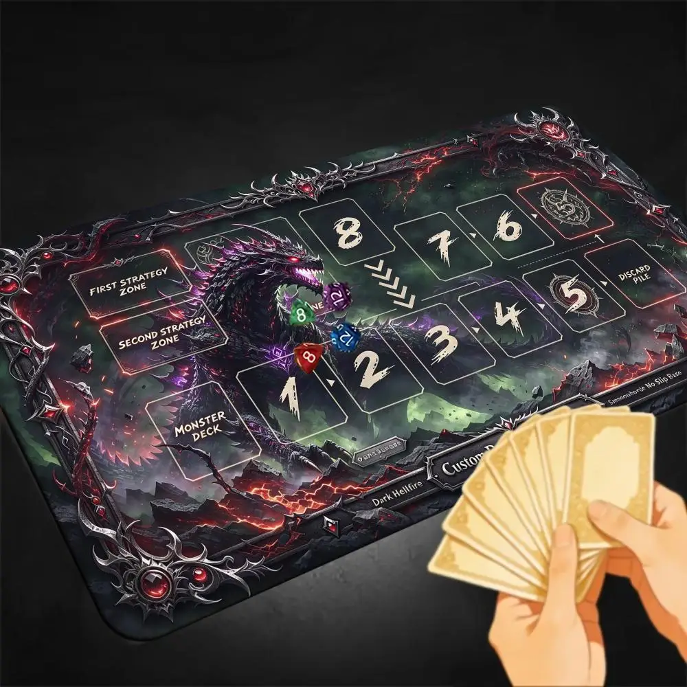 Purple Flame Dark Dragon TCG Playmat with Zones, Hell Lava Trading Card Game Mat, Non Slip Rubber Card Play Mat for Tabletop Car