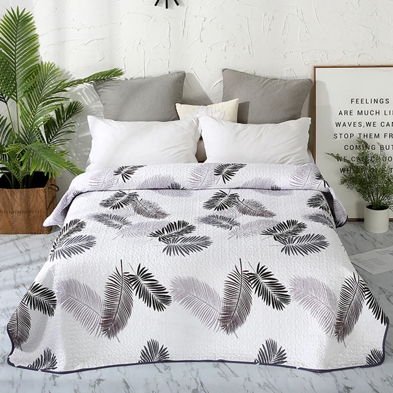 Simple Leaves Print Cotton Polyester Bedspread Coverlet, Bed Cover, Quilt, Summer Blanket, 15 Colors Available, # SW