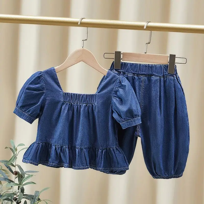 2023 New Summer Girls Boby Kids Casual Denim shirt and trousers pants Set Comfortable Cute Baby Clothes Children Clothing