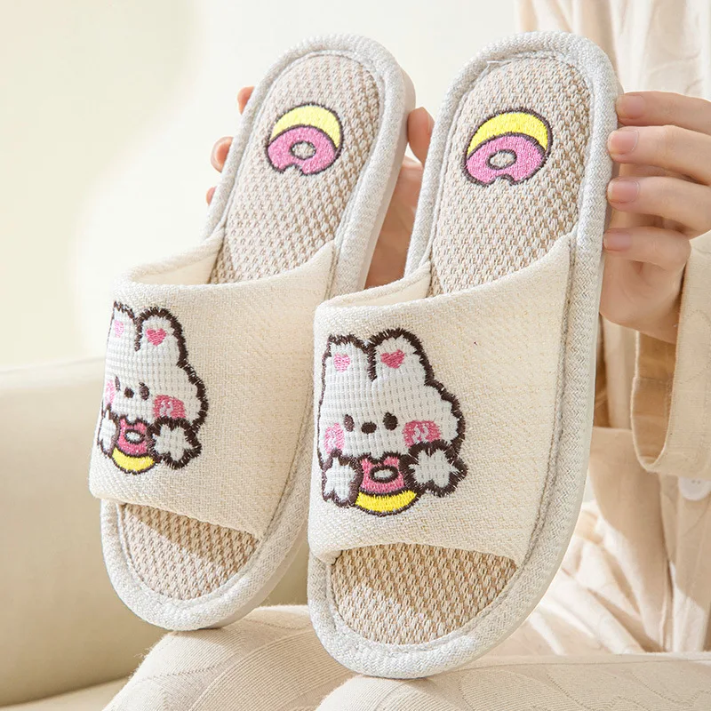 Linen Cotton All-Season Slippers, Unisex Breathable Soft Sole House Shoes, Non-Slip Hardwood Floor Indoor Home Slides for Couple