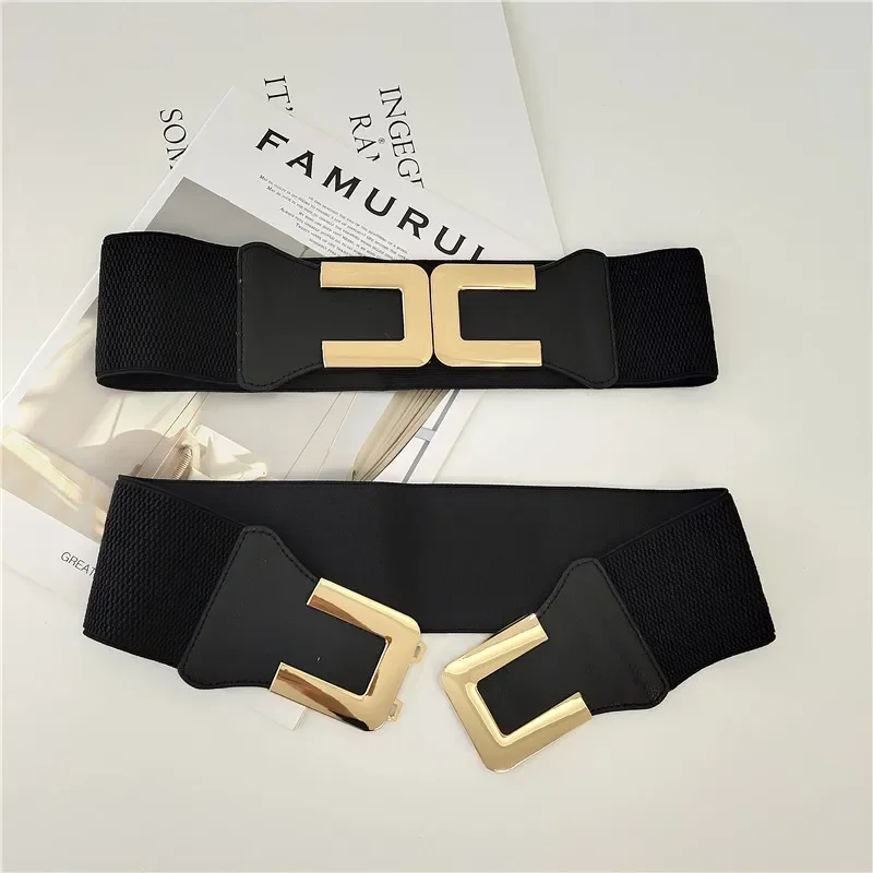 Golden Hooks Buckle Belt Women's Women's Women's Women's Women's Women's Skits with Retro elastic belt Ladies elastic