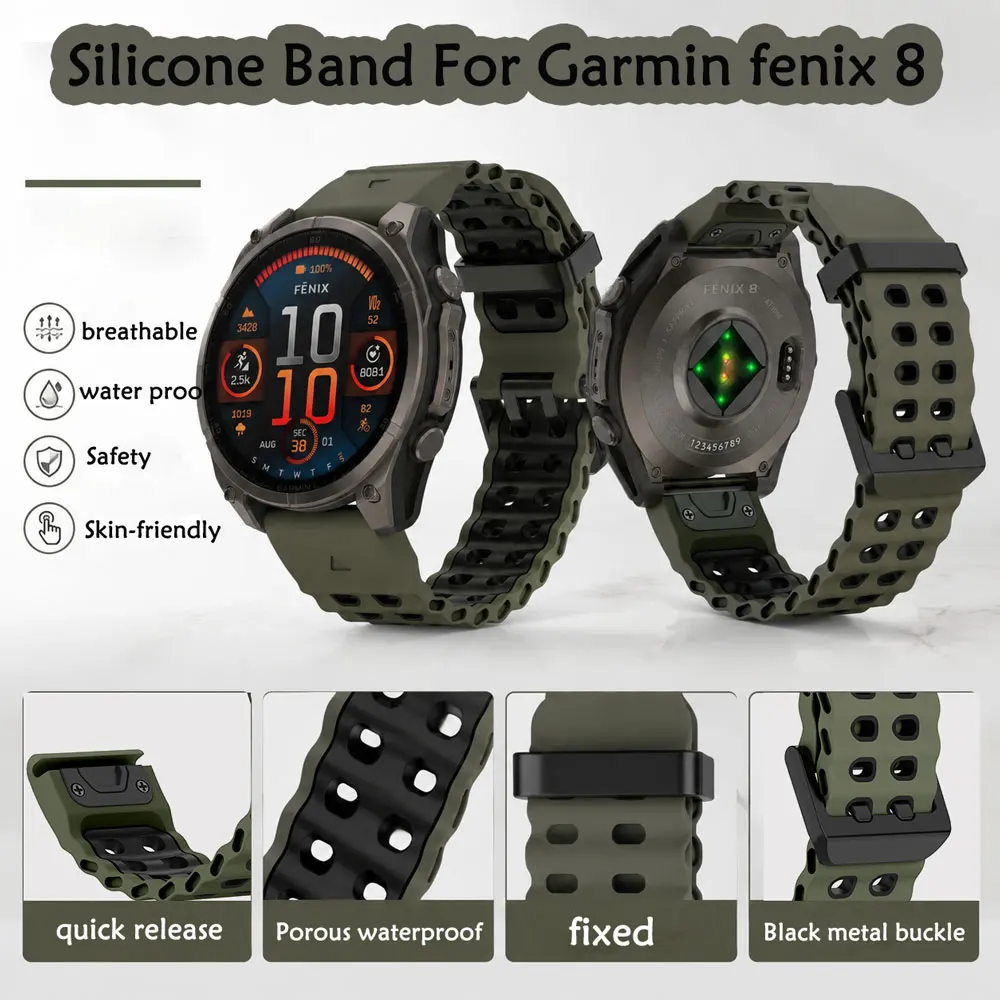 2-3PCS Silicone Band for Garmin Fenix8 Quick Fit 26mm 22mm Unisex Porous Design Quick-drying Release for Garmin Fenix 7x/6x GPS