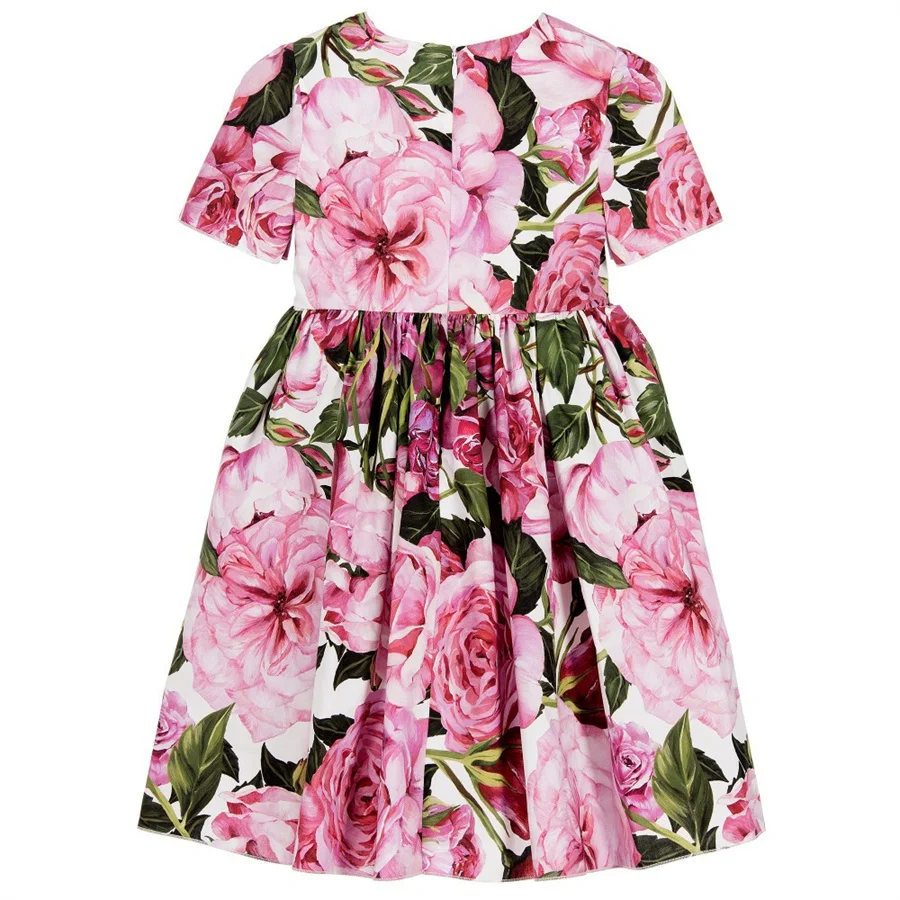 Kids Princess Dresses Girls Flowers Printed Short Sleeve Party Dress Children Summer Elegant Birthday Holiday Clothing Baby