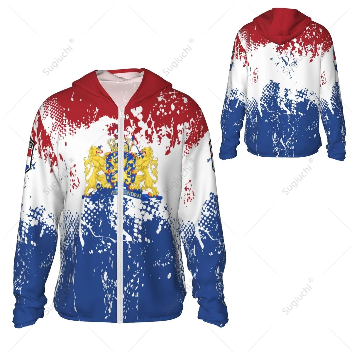 Nederland Vlag Zonbescherming Hoodie Zonnebrandcrème Kleding Vissen Fietsen Snel Droog Lange Mouw Met Rits Polyester