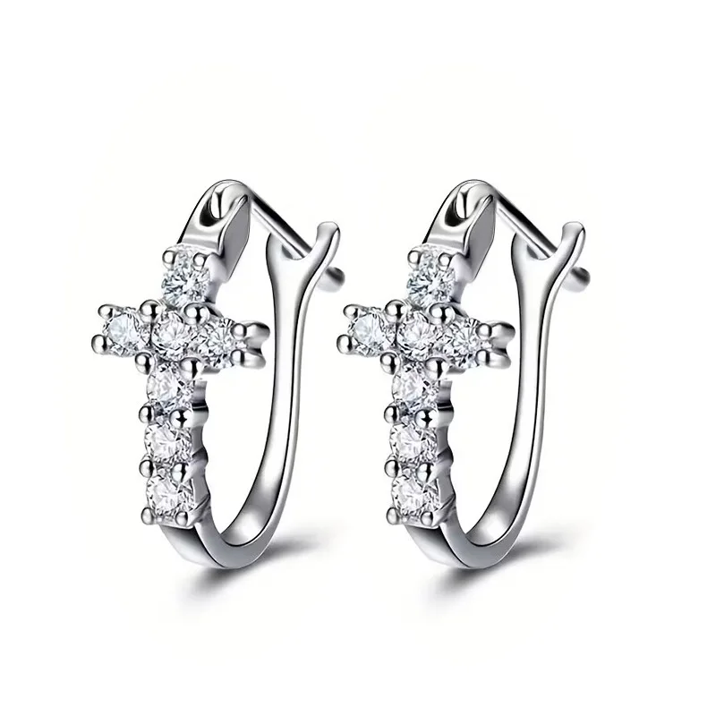 2024 Choucong Simple Fashion Jewelry Clip Earrings 925 Sterling Silver Round Cut White Topaz CZ Diamond Women Cross Earring Gift