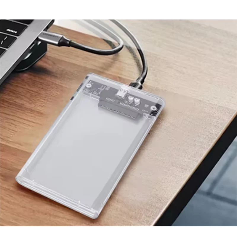 Cable Included External Hard Drive Enclosure USB 3.1/Type C Tool-Free Clear For 2.5 Inch 7Mm SATA HDD SSD