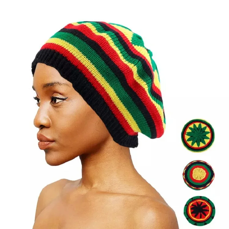 New Jamaican Reggae Baggy woolen knitted Hat Autumn Winter Warm Rainbow Hat Beret Cap Winter Skullcap Beanies Cap for Women Men