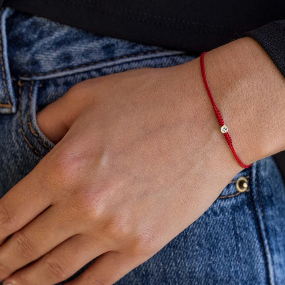 Bracciale con ciondolo rotondo in pietra bianca scintillante con zirconi cubici in rame, per donna, ragazza, nero, rosso, gioielli regolabili fatti a mano