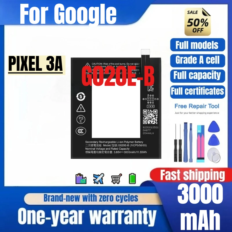 G020E-B for Google PIXEL 3A Mobile Phone Battery 0 Cycle High Quality High Capacity Replacement Bateria Grade A Cell with Tools