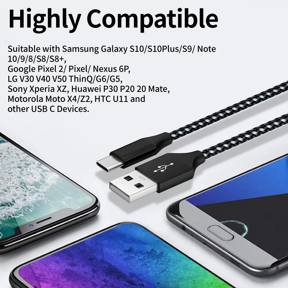 3er-Pack USB-A-auf-USB-C-Kabel, 2A Schnellladung, geflochtenes Typ-C-Kabel, 3,3/6,6/10FT, extra robustes Ladekabel für iPhone 17, 16, 15 – Detail 4