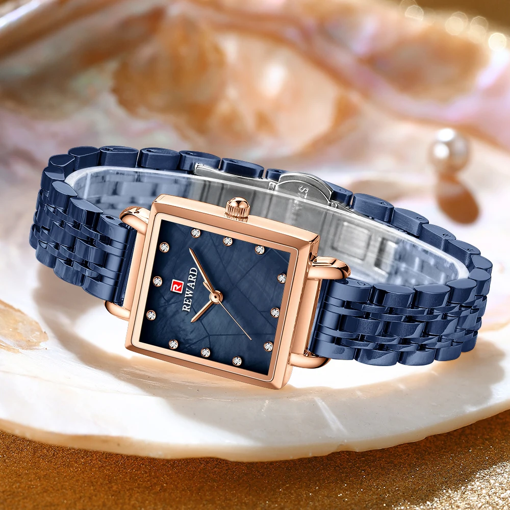 REWARD Women's Watches Fashion Square Quartz Watch Waterproof Ladies Simple Rose Gold Steel Luxury Women Wrist Watch With Box