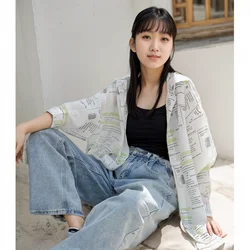 Plus Size Casual Print Letter Mid-length Blouse Women Autumn Blouse Long Sleeve Shirts Korean Style LadiesTops Chic Blouses