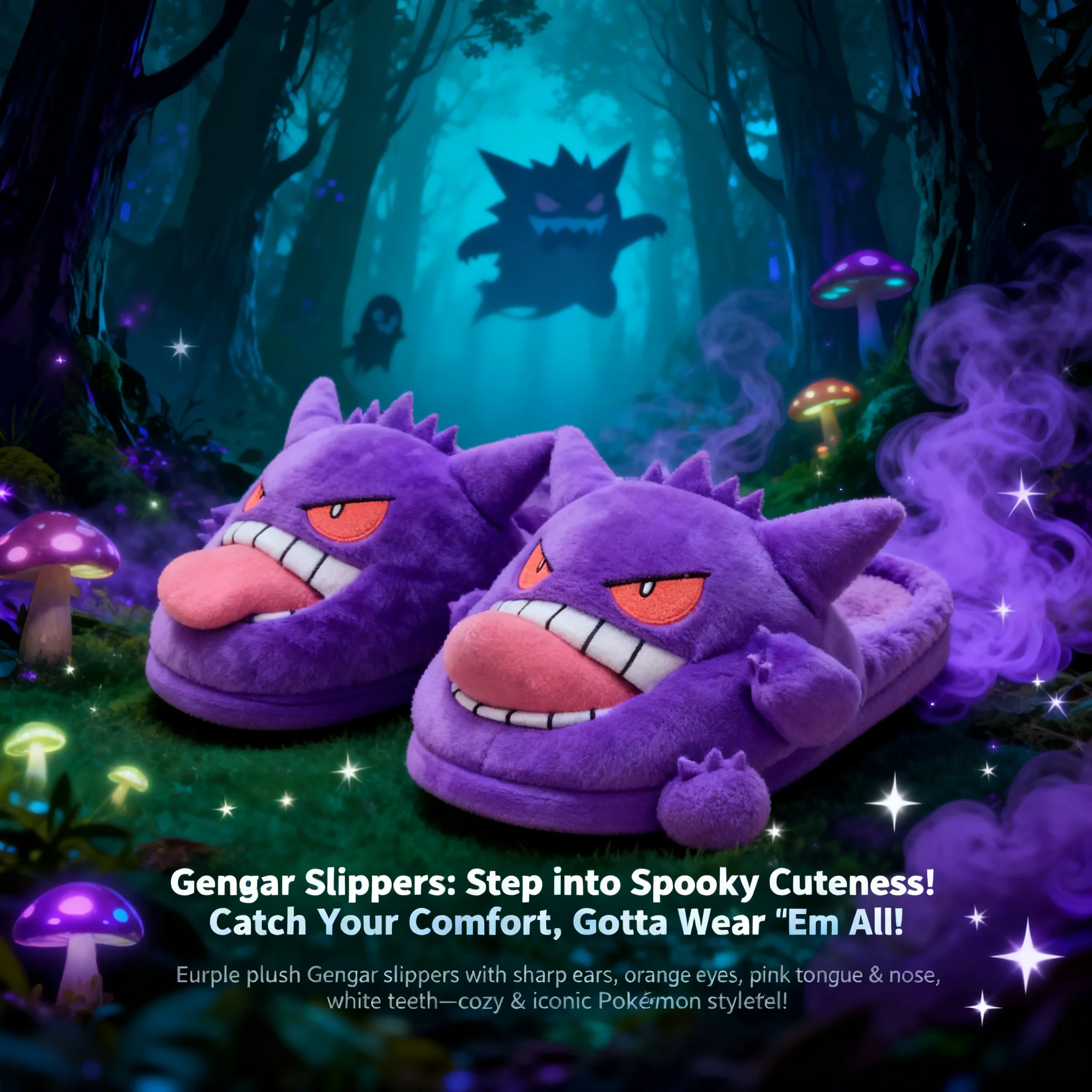 

2026 New Pokemon Gengar Slippers Funny Tongue Out Design Soft Sole Cute Cozy Winter Warm Indoor Couple Home Slippers Toy