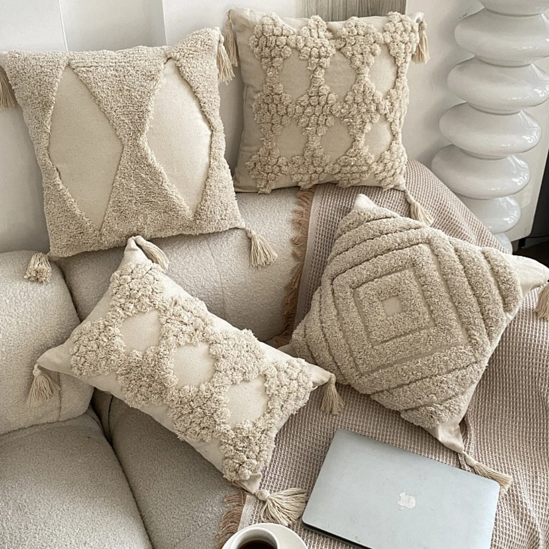 

Woven Cover Tufted Embroidered Cushion Cotton Boho Throw Pillow Covers Decorative Black Pillow Case Sofa Bed Nordic Home Decor