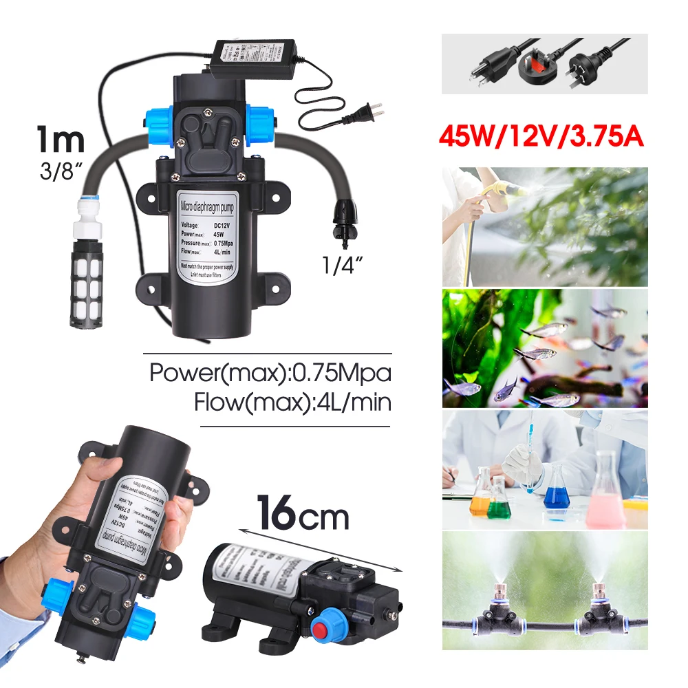 6-24m DIY Outdoor Garden Misting Cooling System 0.4mm Low-pressure Fine Atomization Sprayer 45W Pump Kit 110-240V Power Supply