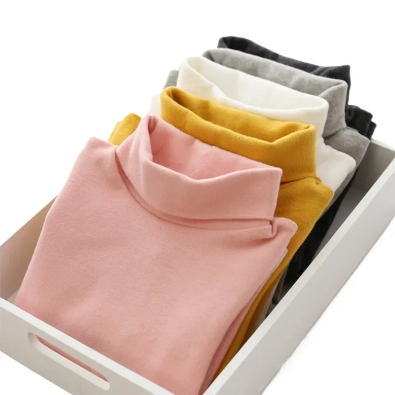 

Warm Thermal Boys Girls T-shirts Turtleneck Long Sleeve Kids Tops Basic Tee Children's Clothes