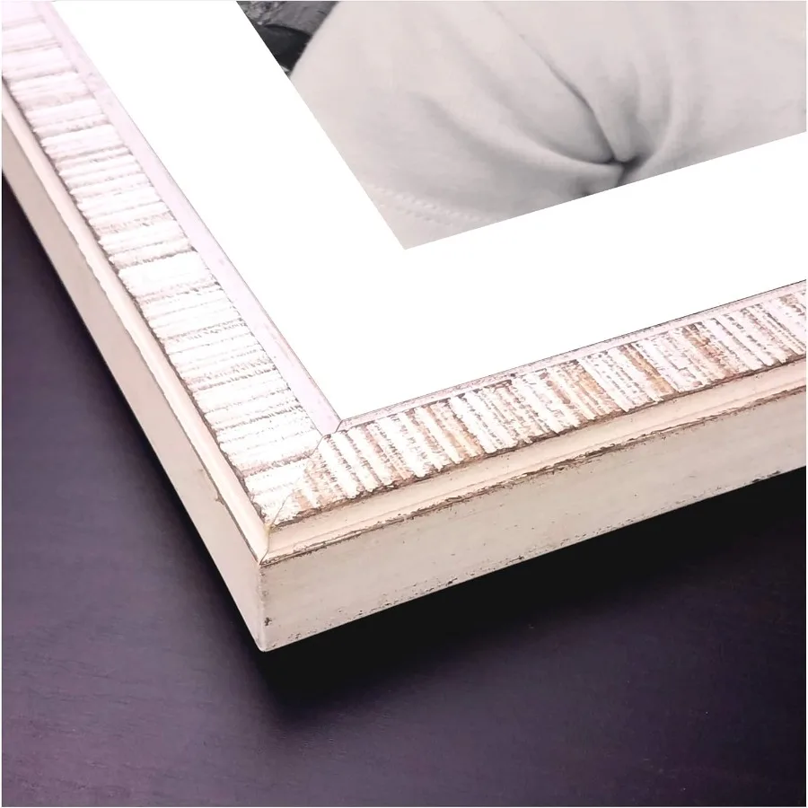 

Elegant 8.5x11 Real Wood Picture Frame with Textured White Finish and 3/4 Depth Featuring Conservation Glass for Enhanced Prote