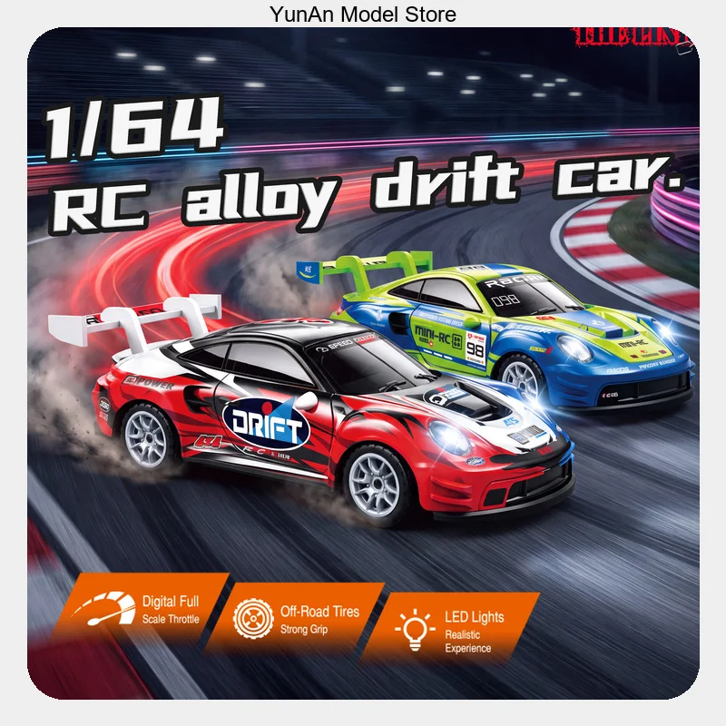 1/64 2.4G 4WD RC Drift Car 64001-1 Neon Green / 64001-2 Red Blue White Mini Racing Model LED RTR