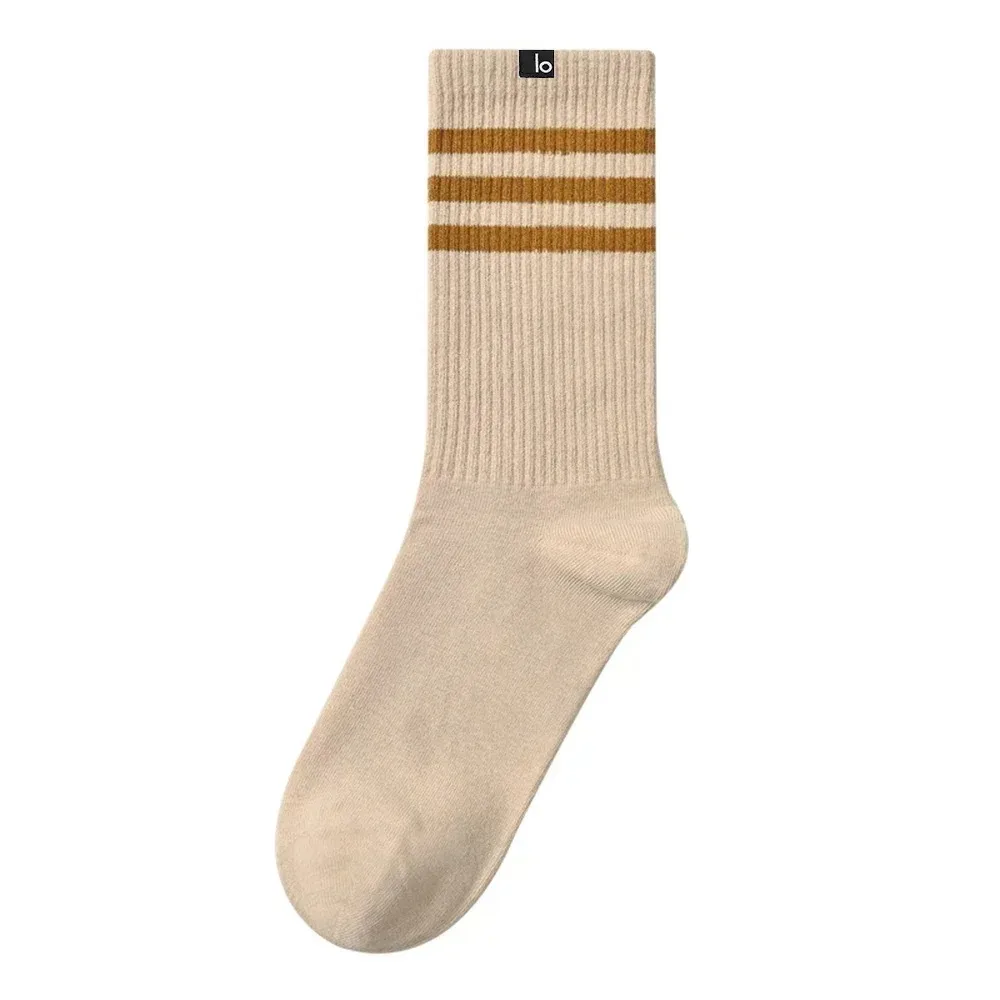 Women Mid Length Socks with Three Bars Worn on The Outside Thin High Length Sports Long Socks Paired with Yoga Pants Long Socks