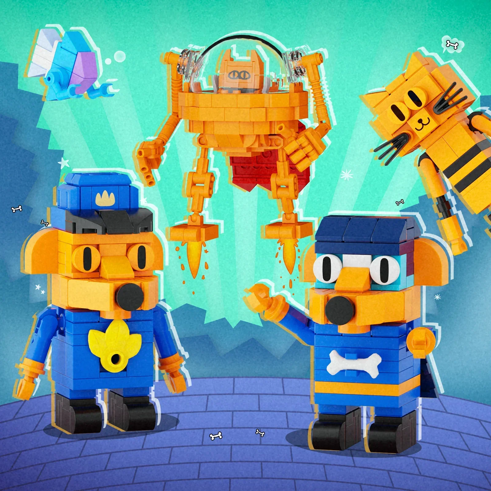 Dogness Man Cartoon Cats Petey Building Block Kit 5PCS Creative Cute Game Figures Robot Toys Children Fans Birthday Gifts