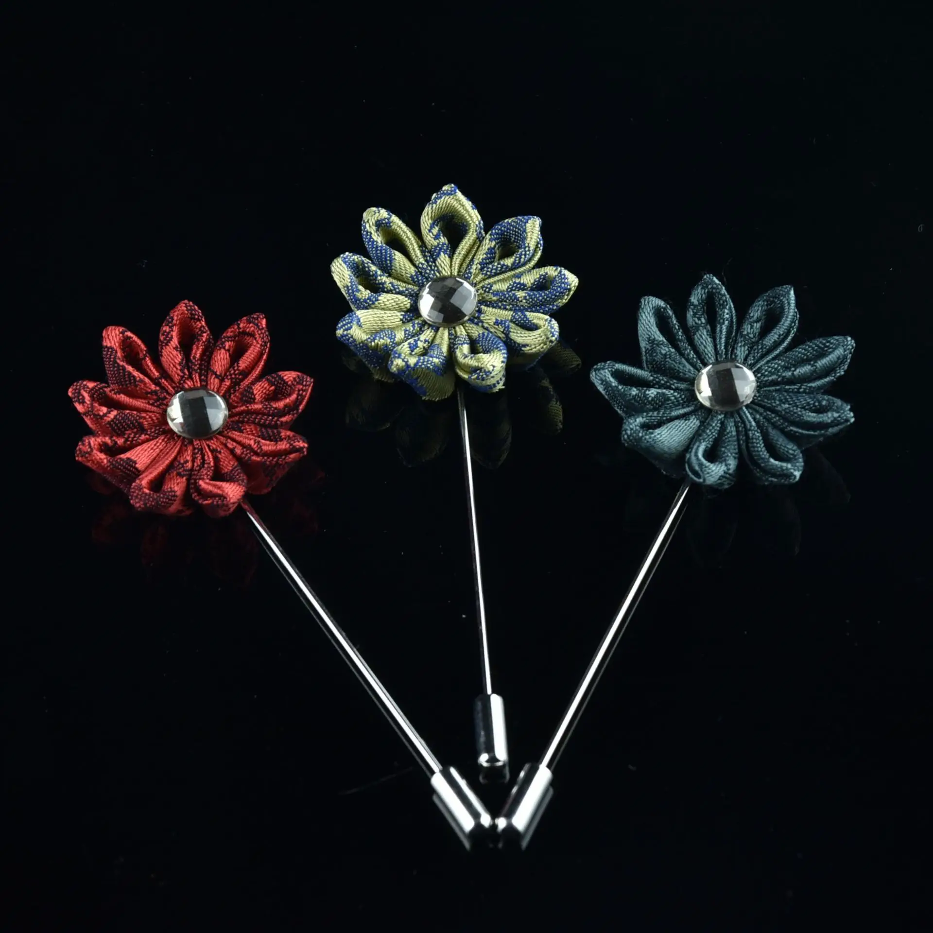 24 PCS/lot , 2024 Mens Elegant Flower Lapel Pins With Crystal Center, Wedding Boutonniere, Suit Accessories