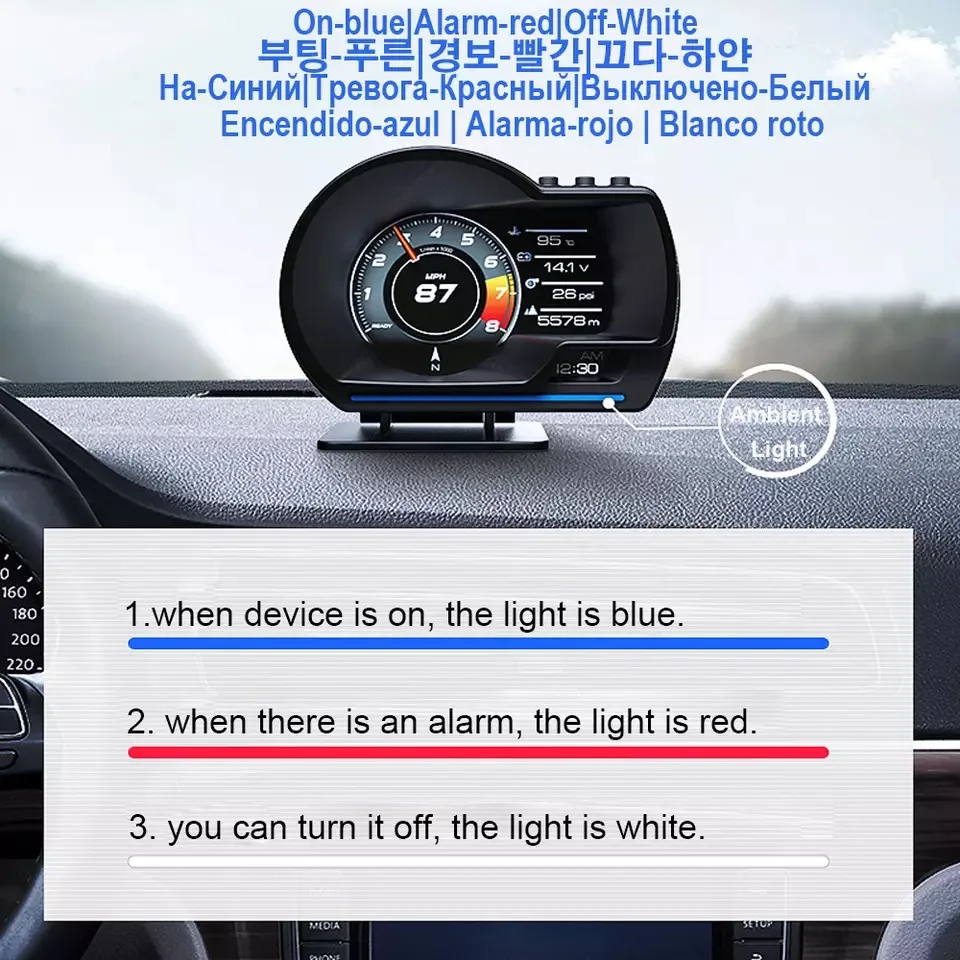 Neuestes A501 Auto Head-Up-Display OBD2 Smart Car HUD Turbo-Anzeige Digitaler Kilometerzähler Sicherheitsalarm Wasser- & Öltemperatur Drehzahlmesser Auto-Messgerät – Detail 9