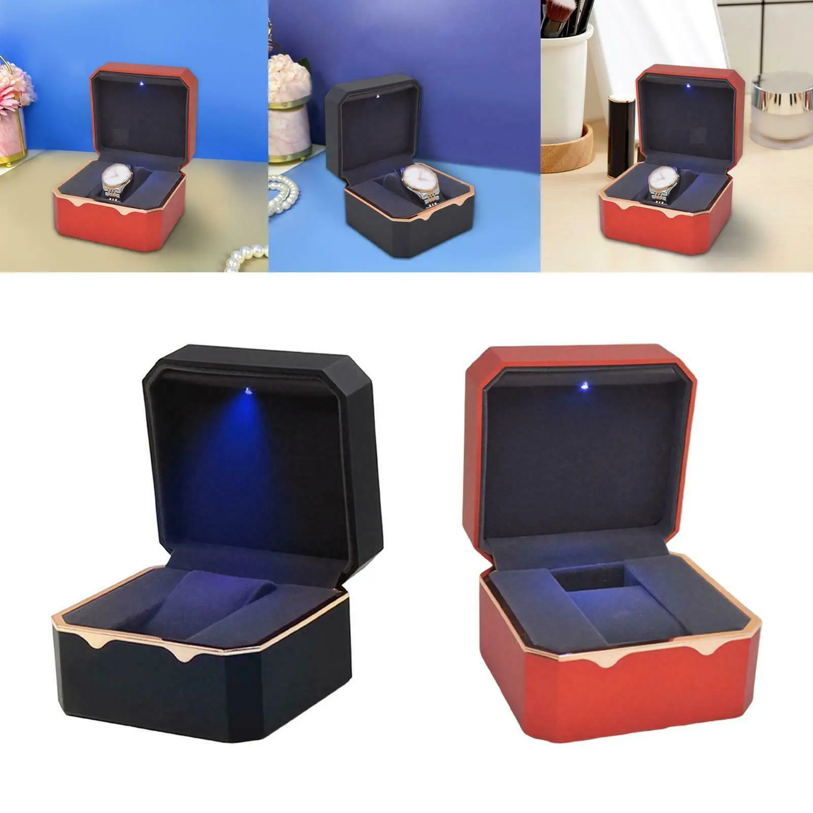 Paint Flannel Surface Single Slot LED Light Watch Jewelry Case Antidust Display Storage Holder Luxury Gift Box Watch Accessory