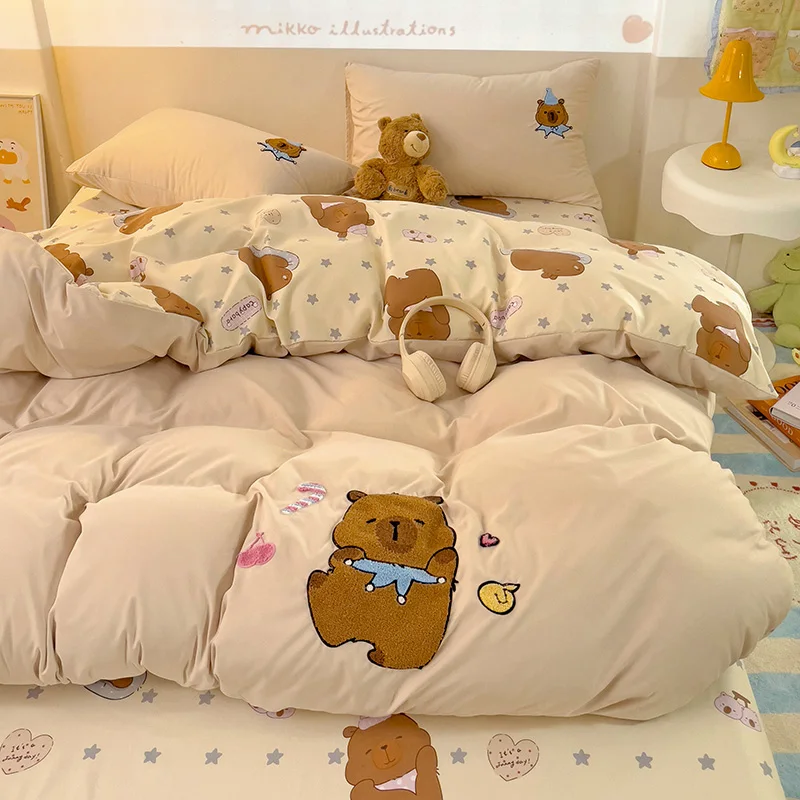 

Комплект простыней Capibara, одеяло с животными, пододеяльник, комплект постельного белья размера Twin King Size для домашнего декора, подарок для детей, постельное белье Capibaras