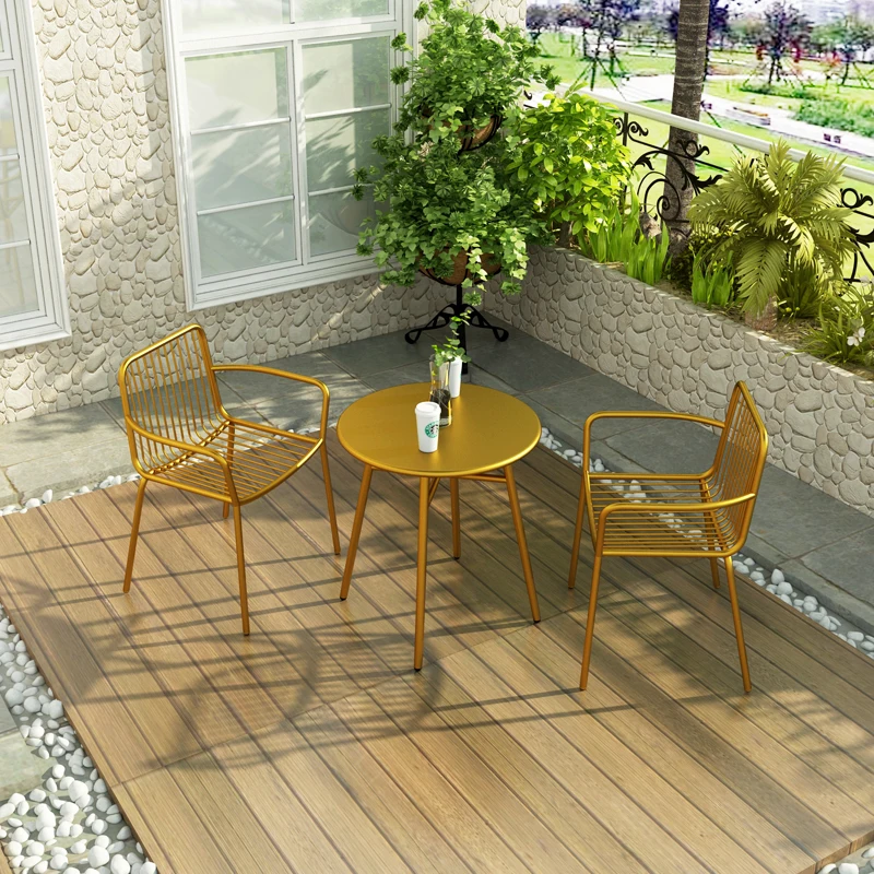 Simple outdoor patio table and chair combination cafe outdoor milk tea shop leisure wrought iron three-piece balcony