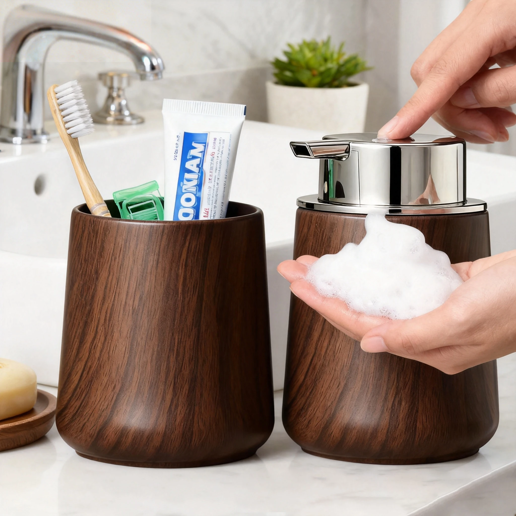 

Elegant Hand Soap Dispenser and Cup Set for Bathroom & Kitchen Organizer Kit, Modern Home/Farmhouse Essentials