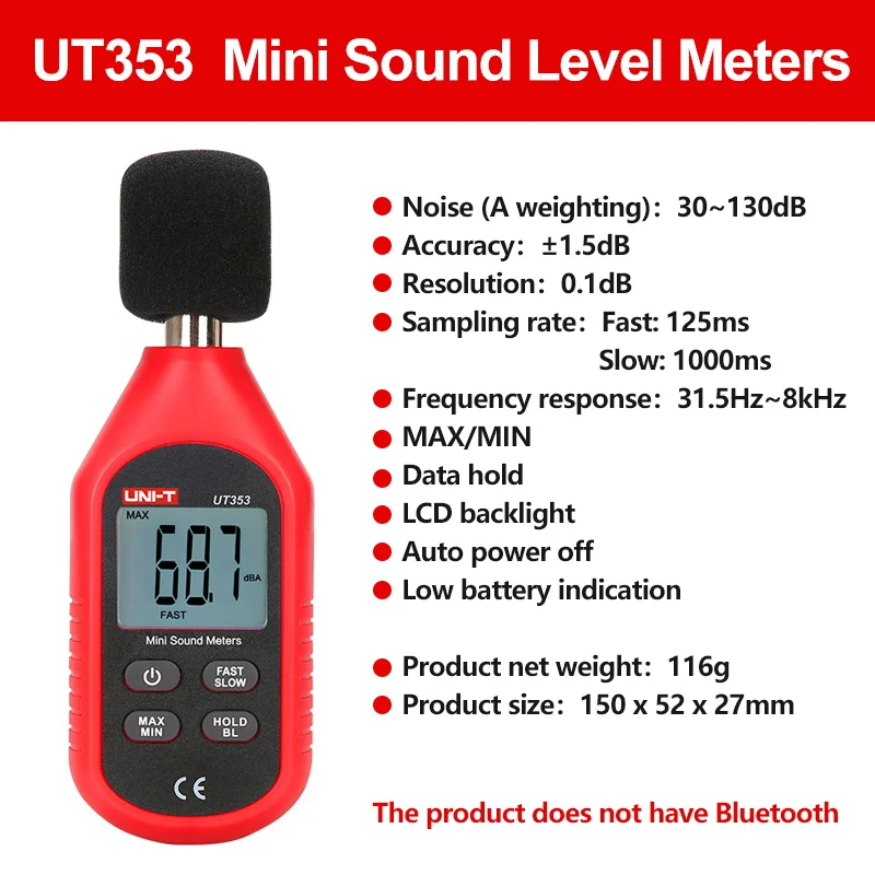 UNI-T Ut353 Digitale Geluidsniveau Meter Ut353bt Noisemeter 30-130db Decibel Tester Ruis Audio Detector Bluetooth