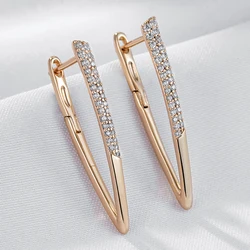 Wbmqda Luxury Fashion V Shape Drop Earrings For Women 585 Rose Gold Color With White Natural Zircon Wedding Party Best Jewelry