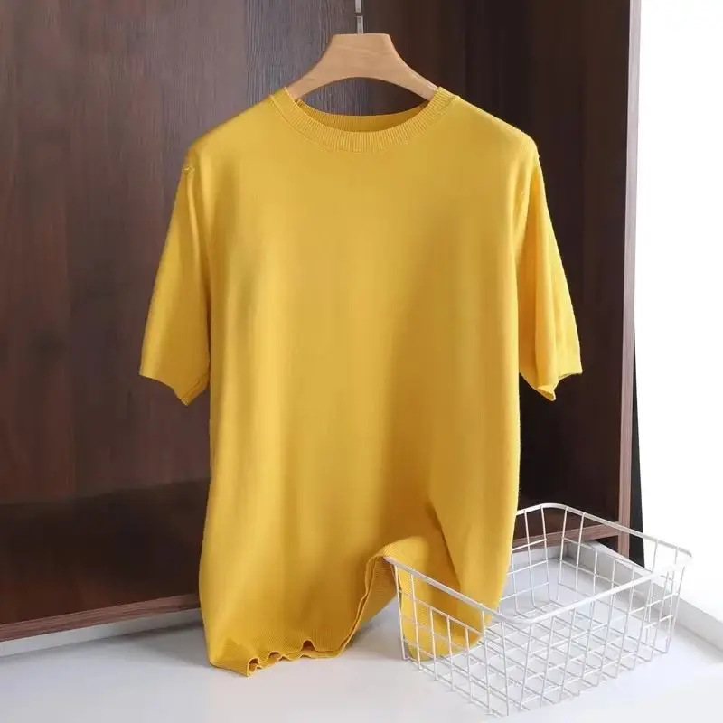 2026 Neues Superfeine Merinowolle T-Shirt für Herren, Gestricktes O-Neck Atmungsaktives Dünnes Kaschmir Kurzarm-Shirt in Unifarben