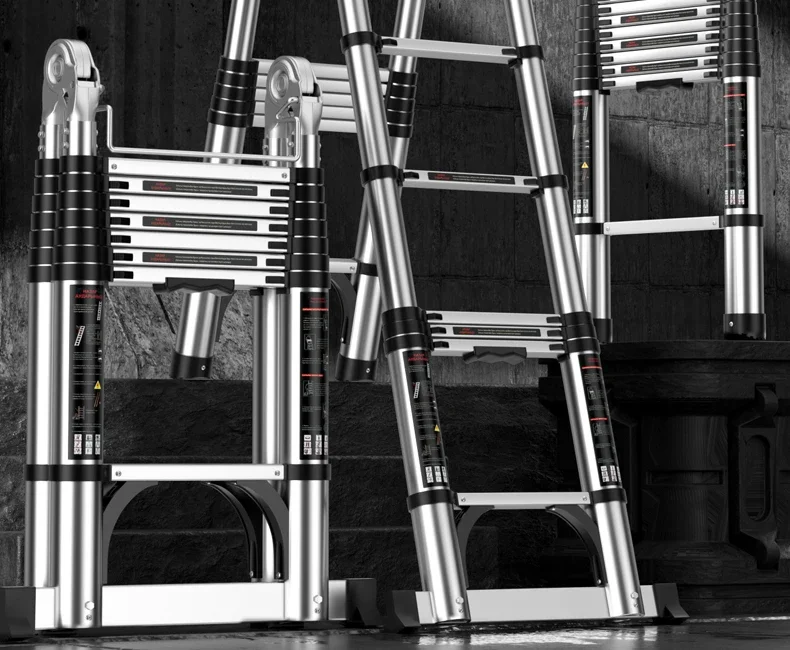 Herringbone telescopic ladder aluminum alloy thickening engineering folding ladder household multifunctional portable lifting